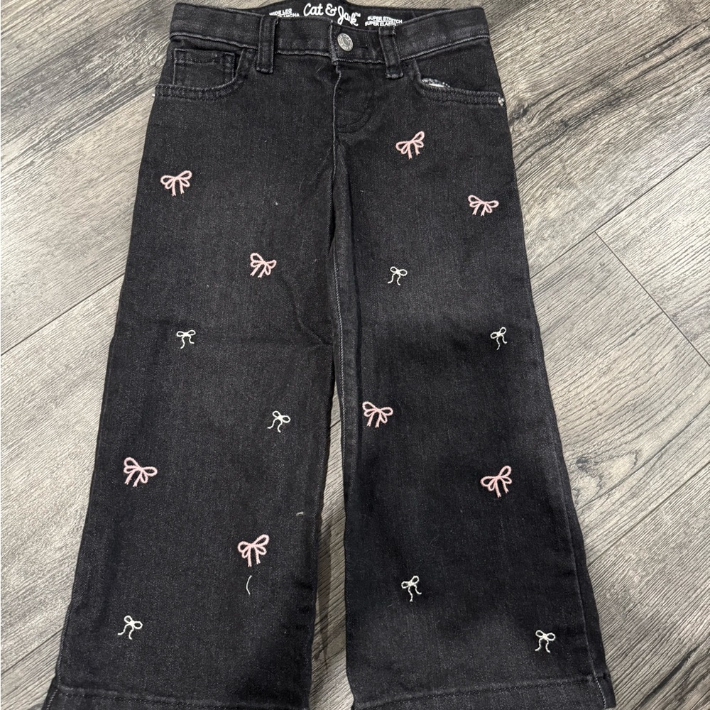 Black Jeans with Pink Embroidery